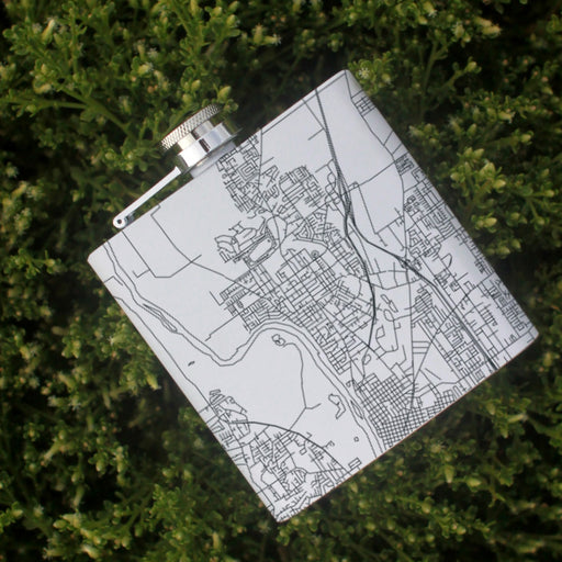 Keizer Oregon Custom Engraved City Map Inscription Coordinates on 6oz Stainless Steel Flask in White