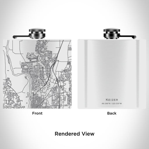 Rendered View of Keizer Oregon Map Engraving on 6oz Stainless Steel Flask in White
