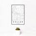 12x18 Keller Texas Map Print Portrait Orientation in Classic Style With Small Cactus Plant in White Planter