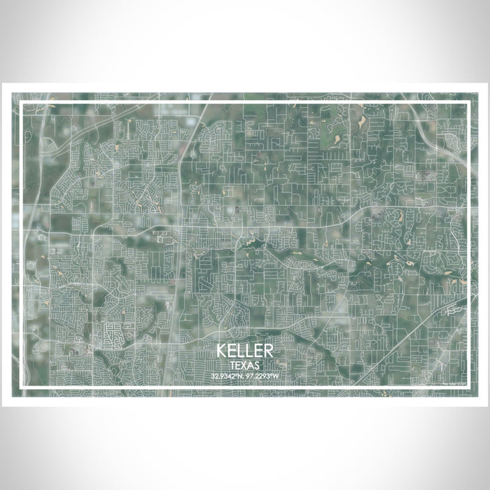 Keller Texas Map Print Landscape Orientation in Afternoon Style With Shaded Background