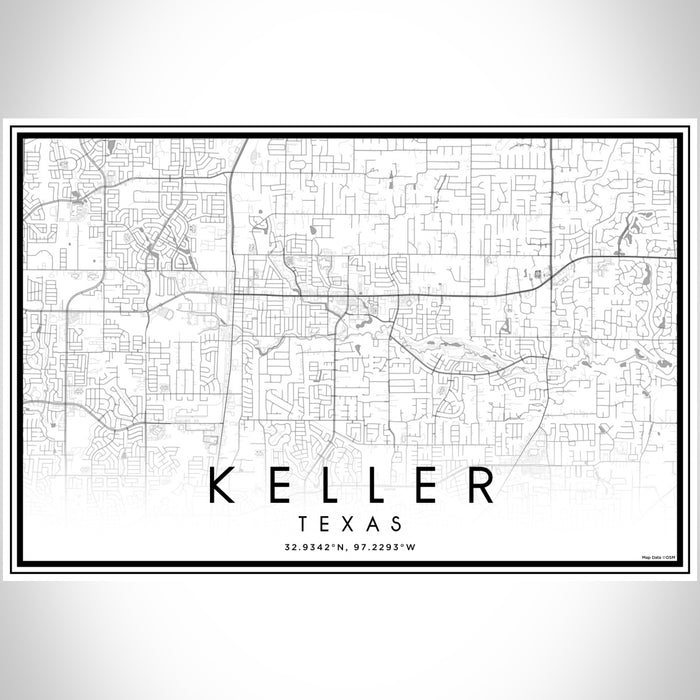 Keller Texas Map Print Landscape Orientation in Classic Style With Shaded Background