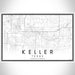 Keller Texas Map Print Landscape Orientation in Classic Style With Shaded Background