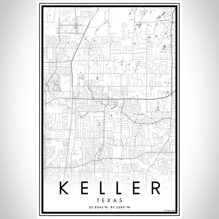 Keller Texas Map Print Portrait Orientation in Classic Style With Shaded Background