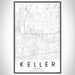 Keller Texas Map Print Portrait Orientation in Classic Style With Shaded Background