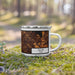 Right View Custom Keller Texas Map Enamel Mug in Ember on Grass With Trees in Background