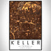 Keller Texas Map Print Portrait Orientation in Ember Style With Shaded Background