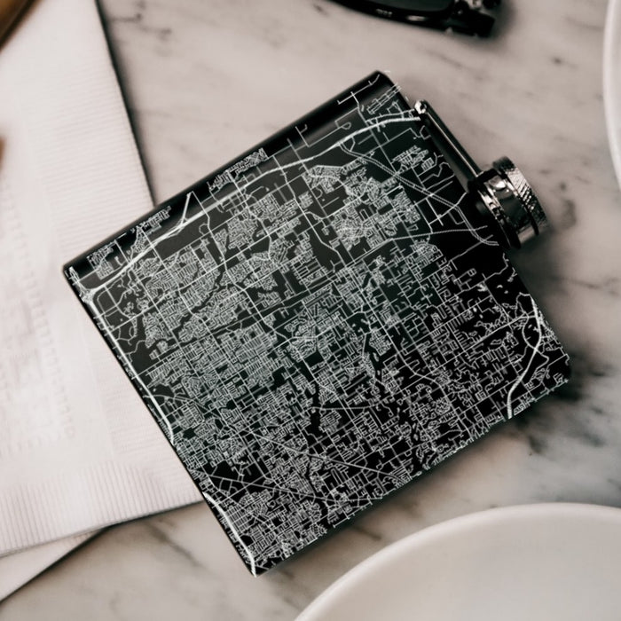 Keller Texas Custom Engraved City Map Inscription Coordinates on 6oz Stainless Steel Flask in Black