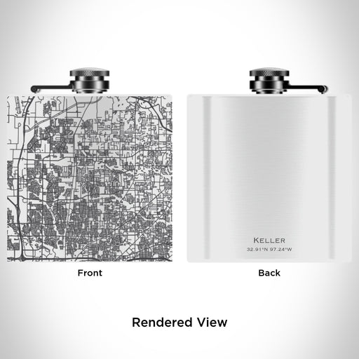 Rendered View of Keller Texas Map Engraving on 6oz Stainless Steel Flask in White