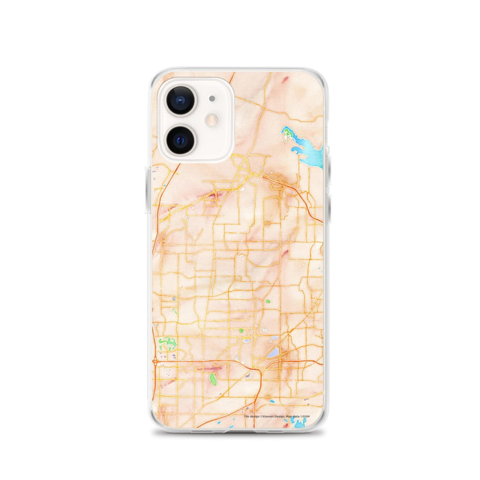 Custom iPhone 12 Keller Texas Map Phone Case in Watercolor
