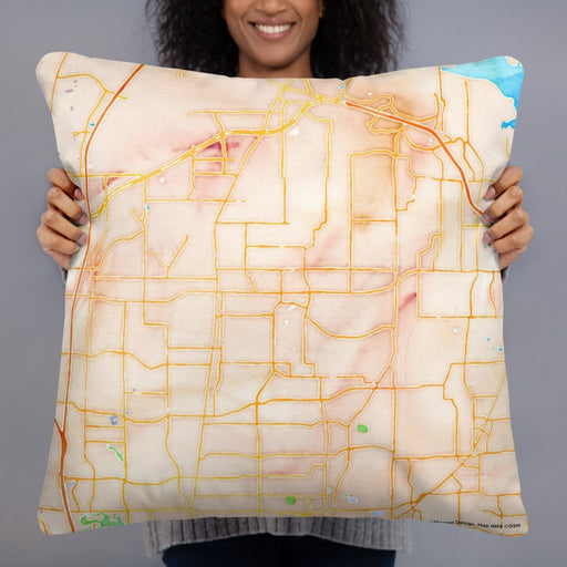 Person holding 22x22 Custom Keller Texas Map Throw Pillow in Watercolor