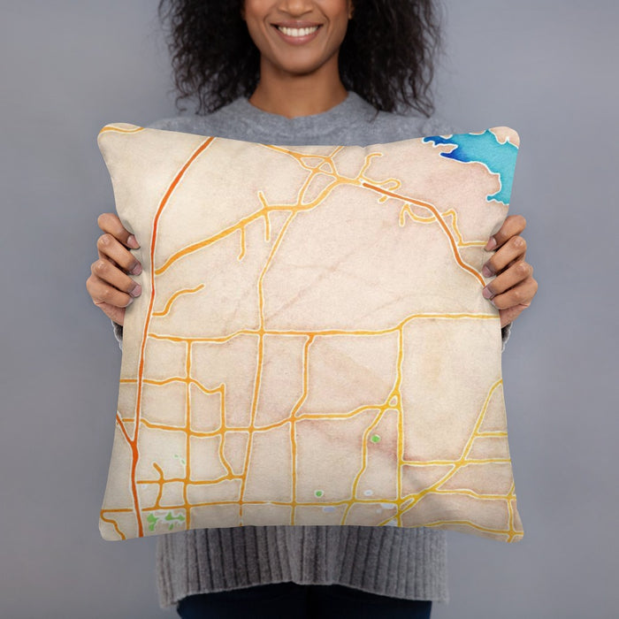 Person holding 18x18 Custom Keller Texas Map Throw Pillow in Watercolor