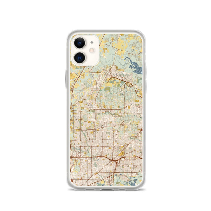 Custom iPhone 11 Keller Texas Map Phone Case in Woodblock