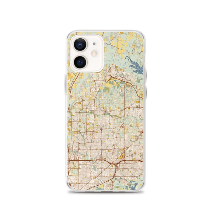 Custom iPhone 12 Keller Texas Map Phone Case in Woodblock