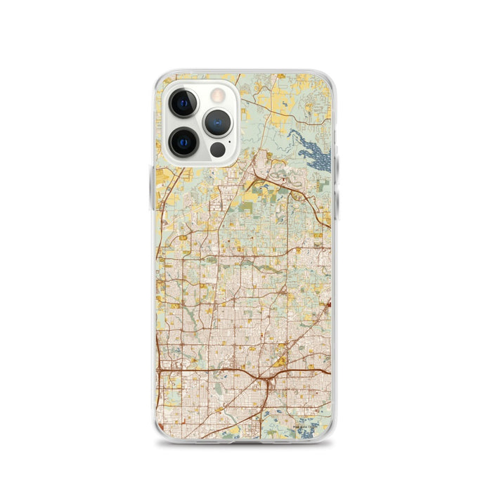 Custom iPhone 12 Pro Keller Texas Map Phone Case in Woodblock