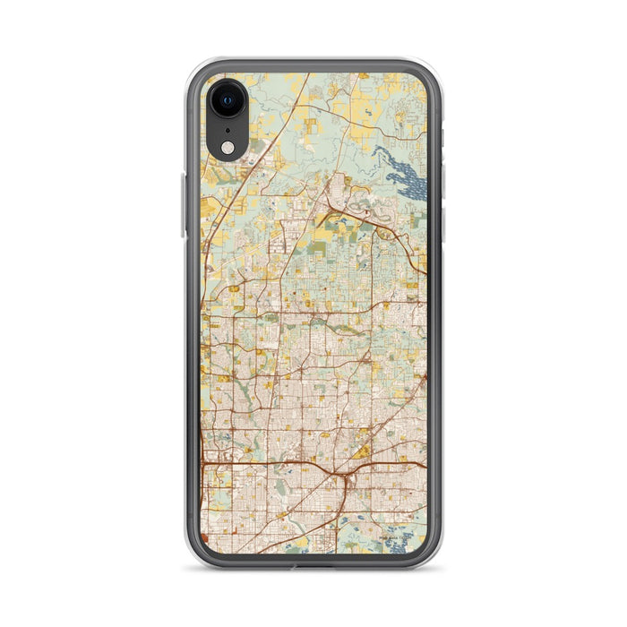 Custom iPhone XR Keller Texas Map Phone Case in Woodblock