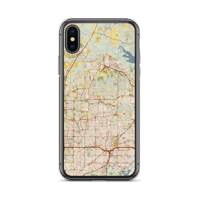 Custom iPhone X/XS Keller Texas Map Phone Case in Woodblock