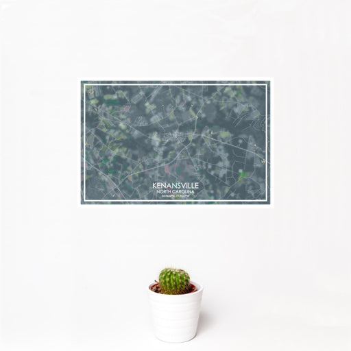 12x18 Kenansville North Carolina Map Print Landscape Orientation in Afternoon Style With Small Cactus Plant in White Planter