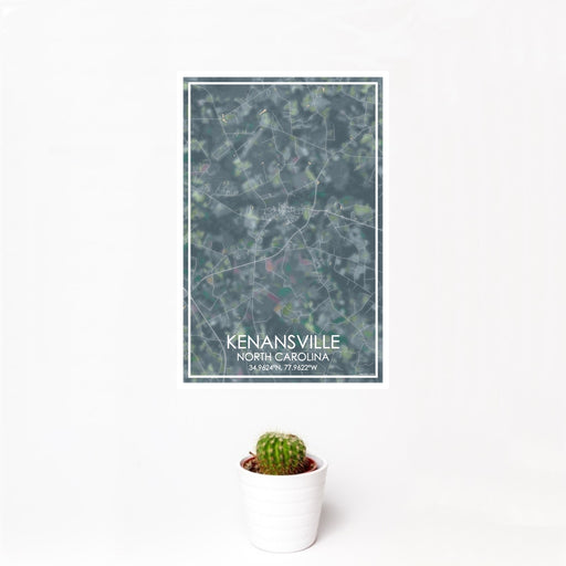 12x18 Kenansville North Carolina Map Print Portrait Orientation in Afternoon Style With Small Cactus Plant in White Planter