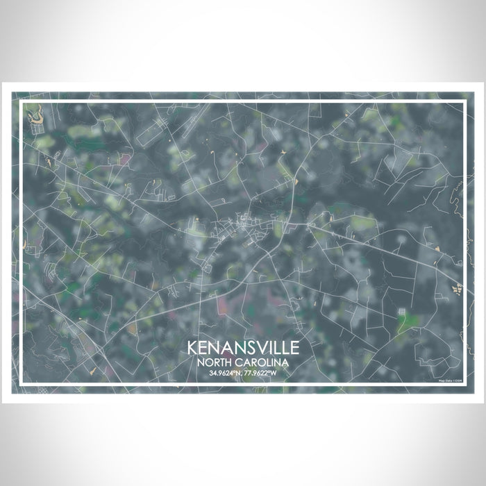 Kenansville North Carolina Map Print Landscape Orientation in Afternoon Style With Shaded Background