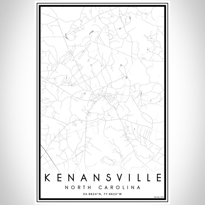 Kenansville North Carolina Map Print Portrait Orientation in Classic Style With Shaded Background