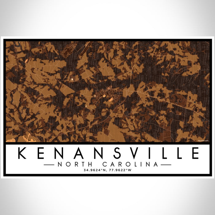 Kenansville North Carolina Map Print Landscape Orientation in Ember Style With Shaded Background