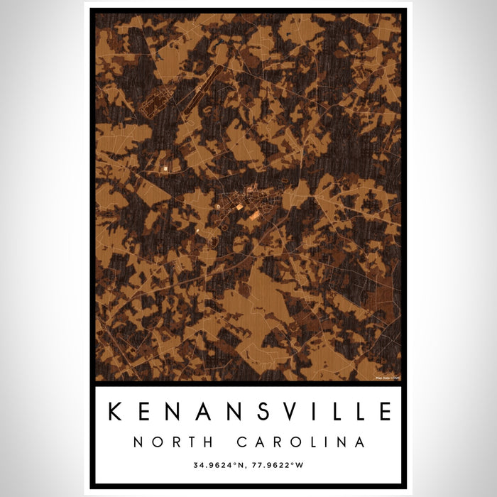 Kenansville North Carolina Map Print Portrait Orientation in Ember Style With Shaded Background