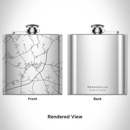 Rendered View of Kenansville North Carolina Map Engraving on 6oz Stainless Steel Flask