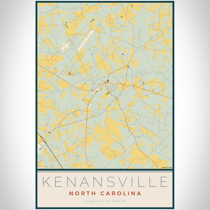 Kenansville North Carolina Map Print Portrait Orientation in Woodblock Style With Shaded Background
