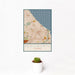 12x18 Kenilworth Illinois Map Print Portrait Orientation in Woodblock Style With Small Cactus Plant in White Planter
