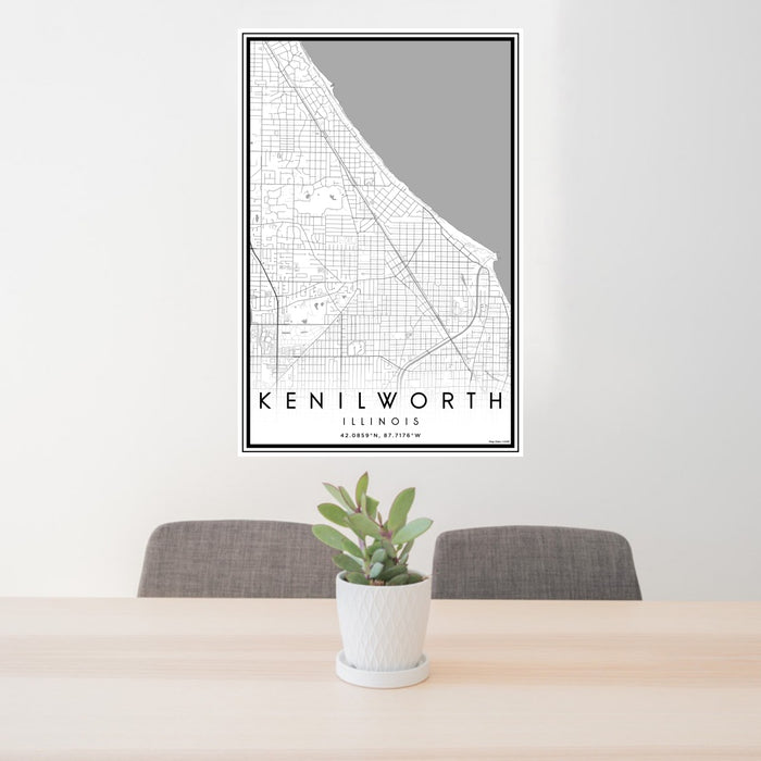 24x36 Kenilworth Illinois Map Print Portrait Orientation in Classic Style Behind 2 Chairs Table and Potted Plant