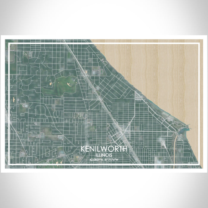 Kenilworth Illinois Map Print Landscape Orientation in Afternoon Style With Shaded Background