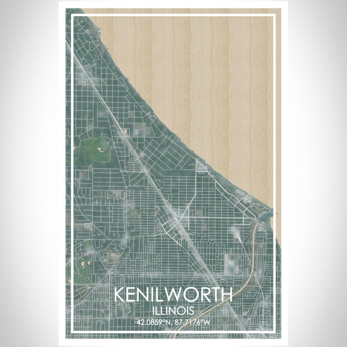 Kenilworth Illinois Map Print Portrait Orientation in Afternoon Style With Shaded Background