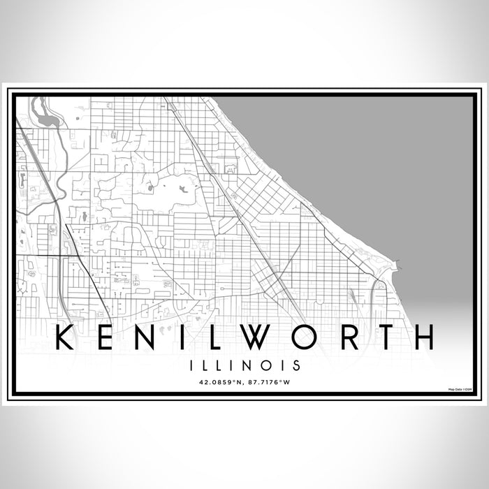 Kenilworth Illinois Map Print Landscape Orientation in Classic Style With Shaded Background