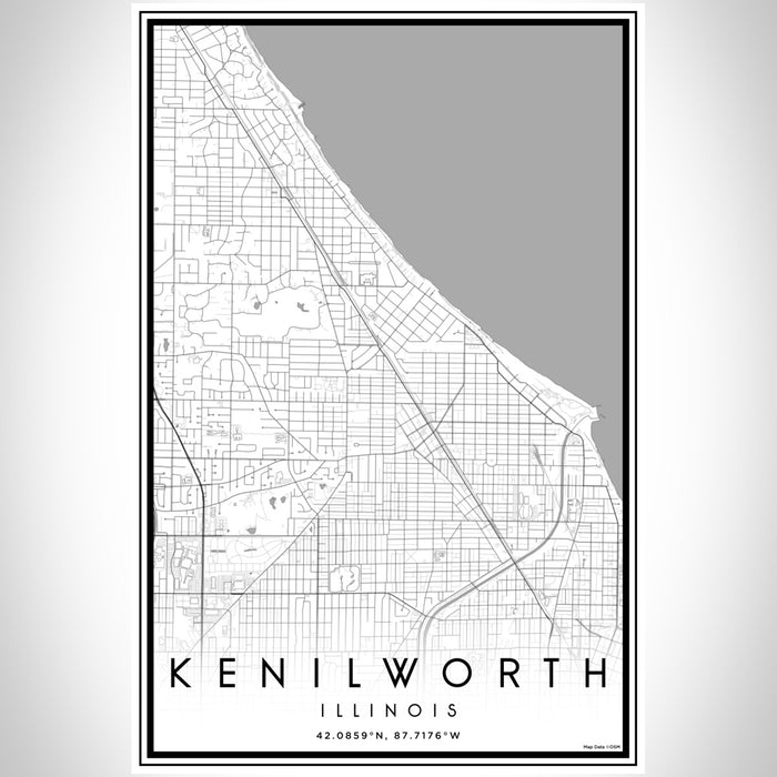 Kenilworth Illinois Map Print Portrait Orientation in Classic Style With Shaded Background