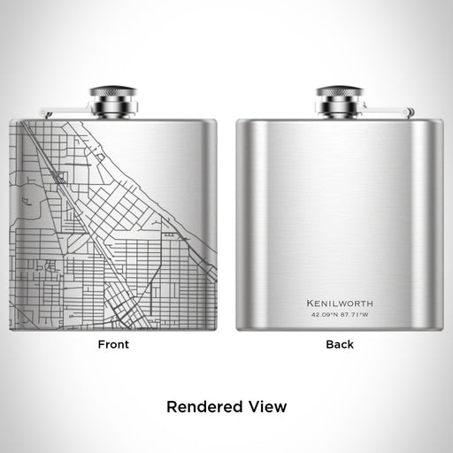 Rendered View of Kenilworth Illinois Map Engraving on 6oz Stainless Steel Flask