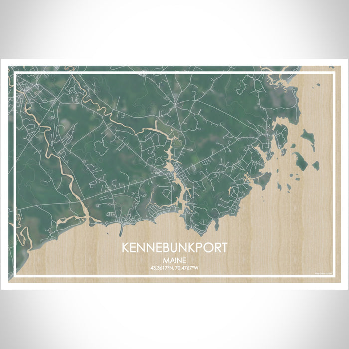 Kennebunkport Maine Map Print Landscape Orientation in Afternoon Style With Shaded Background