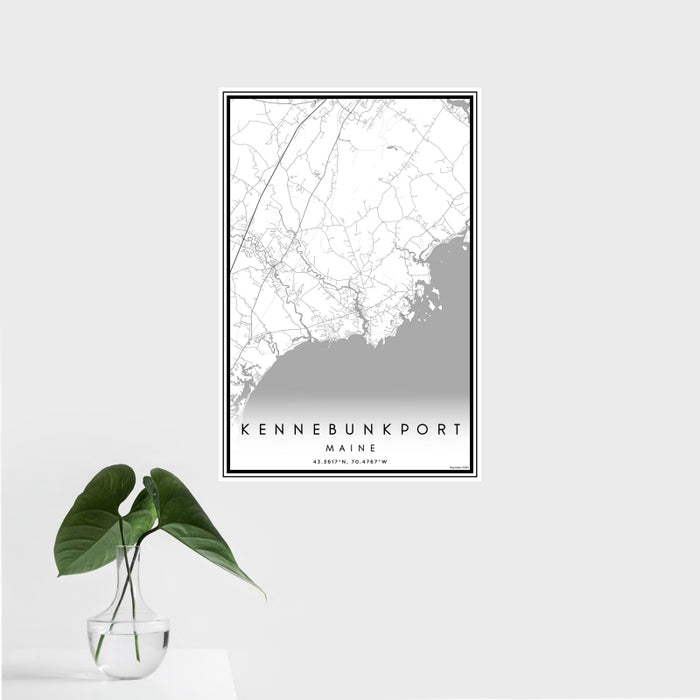16x24 Kennebunkport Maine Map Print Portrait Orientation in Classic Style With Tropical Plant Leaves in Water