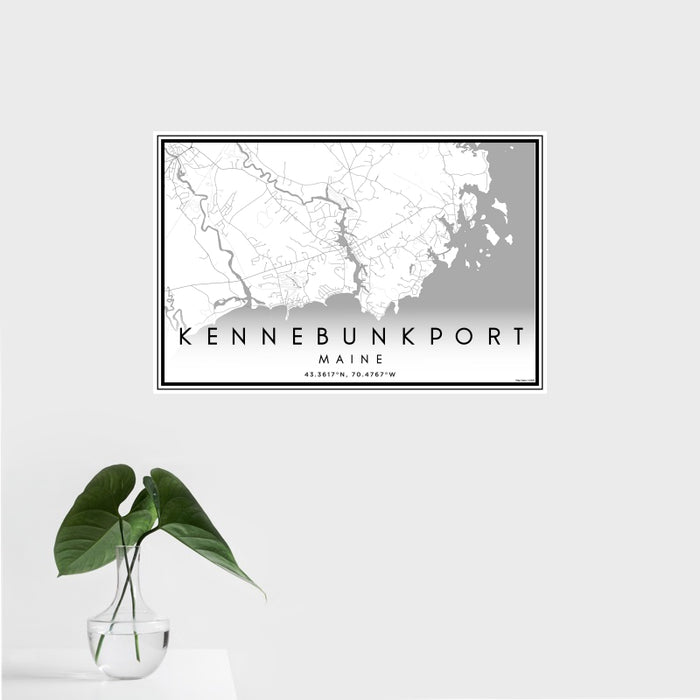 16x24 Kennebunkport Maine Map Print Landscape Orientation in Classic Style With Tropical Plant Leaves in Water