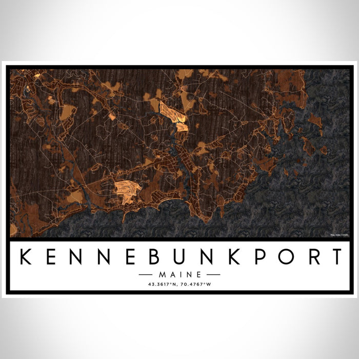 Kennebunkport Maine Map Print Landscape Orientation in Ember Style With Shaded Background