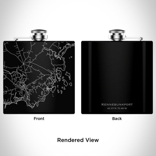Rendered View of Kennebunkport Maine Map Engraving on 6oz Stainless Steel Flask in Black