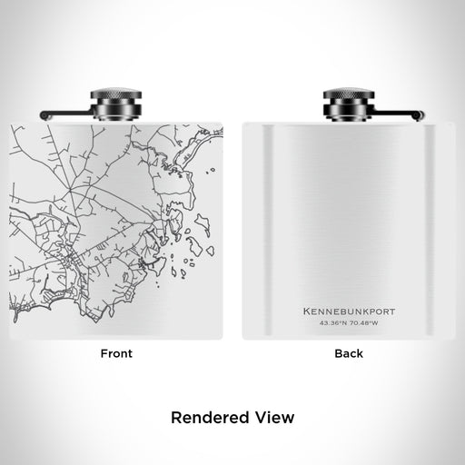 Rendered View of Kennebunkport Maine Map Engraving on 6oz Stainless Steel Flask in White