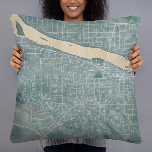 Person holding 22x22 Custom Kennewick Washington Map Throw Pillow in Afternoon