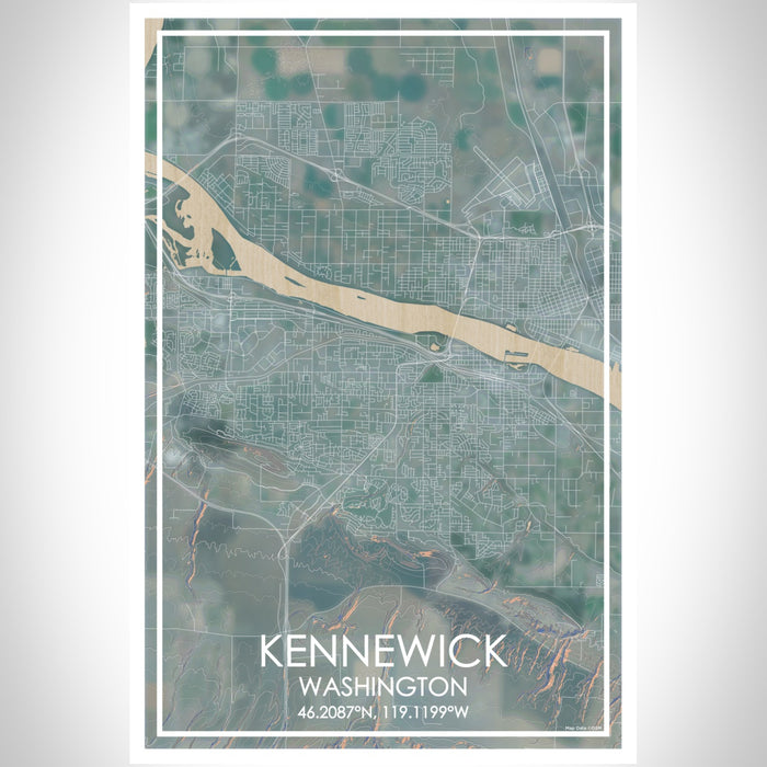 Kennewick Washington Map Print Portrait Orientation in Afternoon Style With Shaded Background