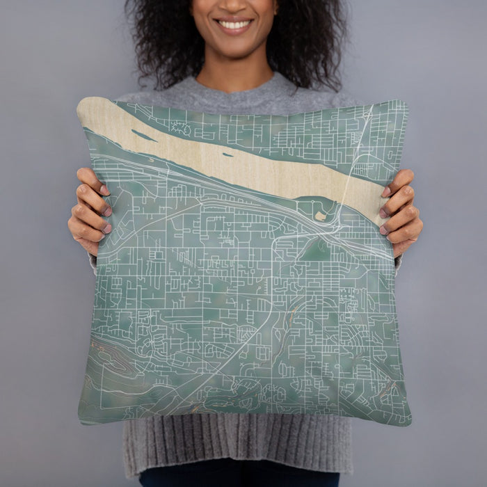Person holding 18x18 Custom Kennewick Washington Map Throw Pillow in Afternoon