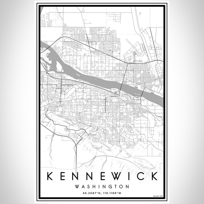 Kennewick Washington Map Print Portrait Orientation in Classic Style With Shaded Background