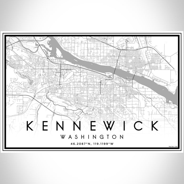 Kennewick Washington Map Print Landscape Orientation in Classic Style With Shaded Background