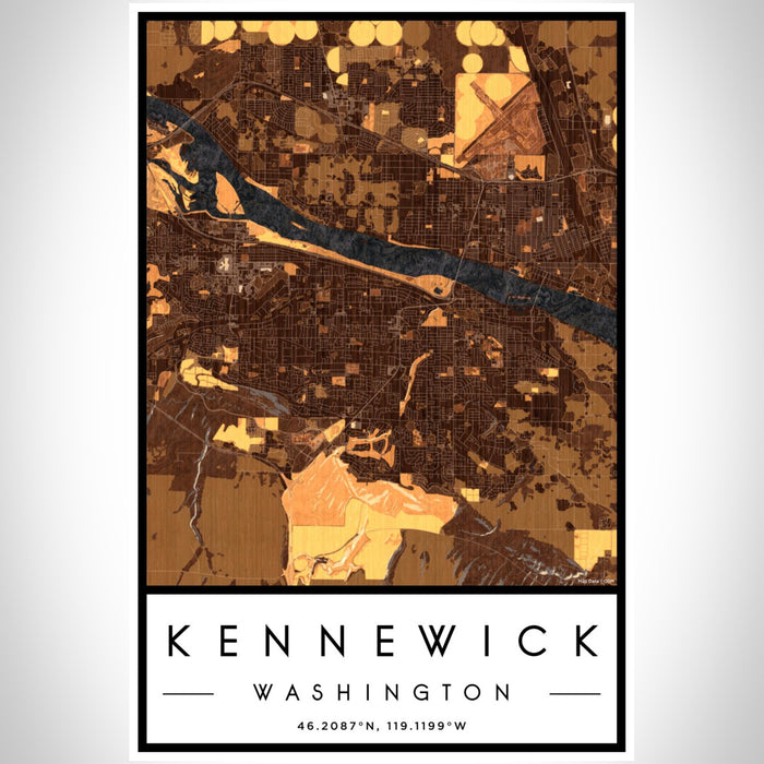 Kennewick Washington Map Print Portrait Orientation in Ember Style With Shaded Background
