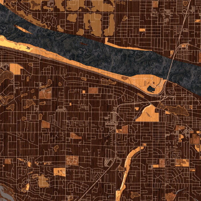 Kennewick Washington Map Print in Ember Style Zoomed In Close Up Showing Details