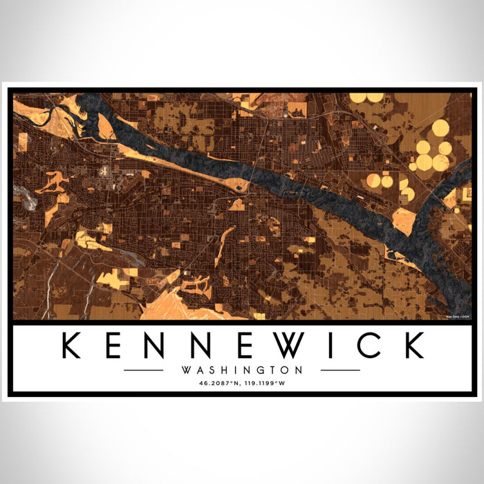 Kennewick Washington Map Print Landscape Orientation in Ember Style With Shaded Background
