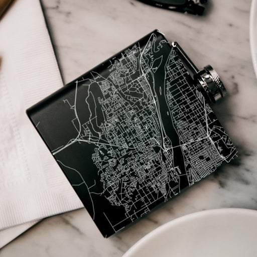 Kennewick Washington Custom Engraved City Map Inscription Coordinates on 6oz Stainless Steel Flask in Black